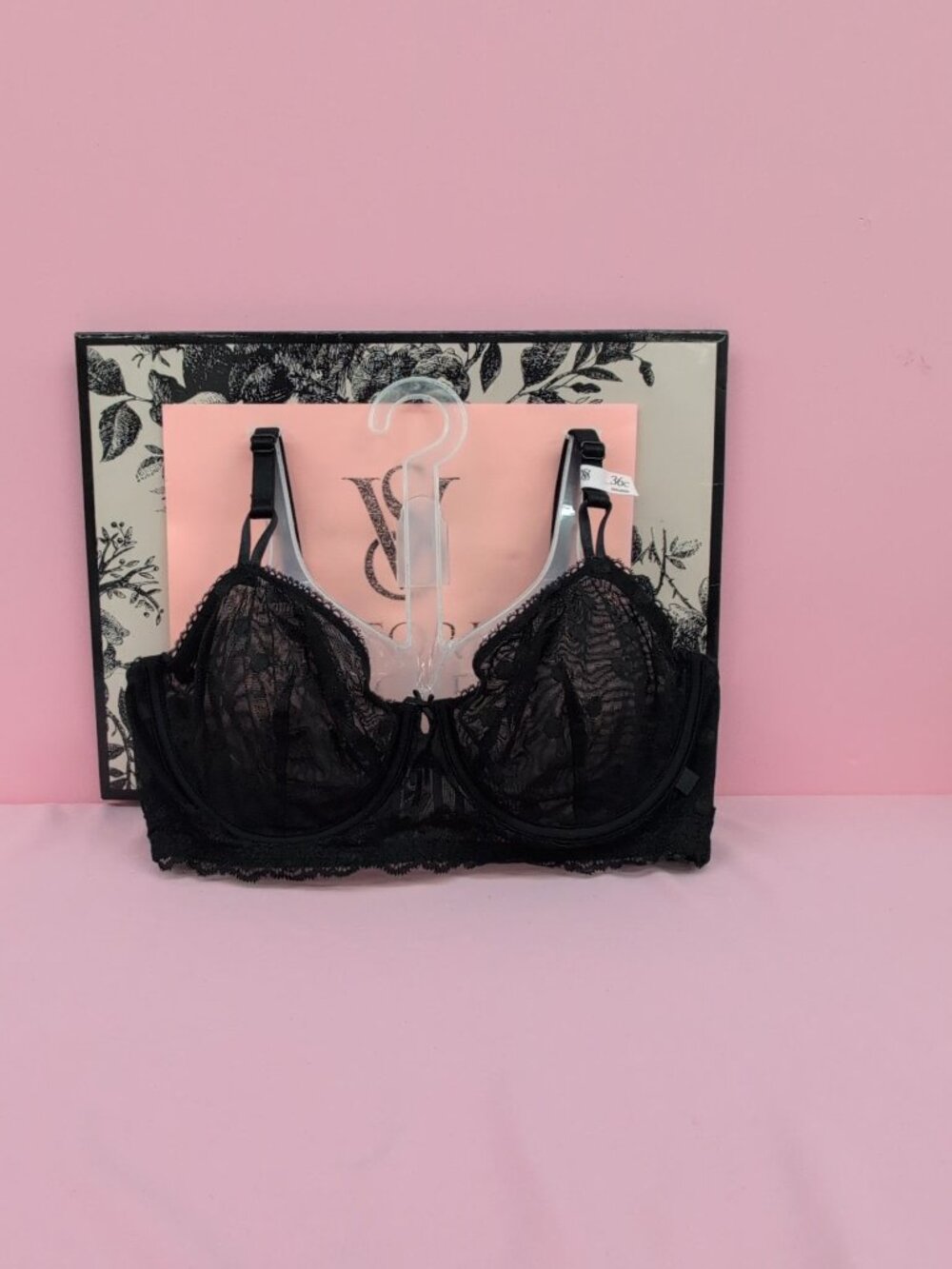 Victoria Secret Sexy Tee Sheer Heritage Unlined Underwire Demi Bra Top 36C Black